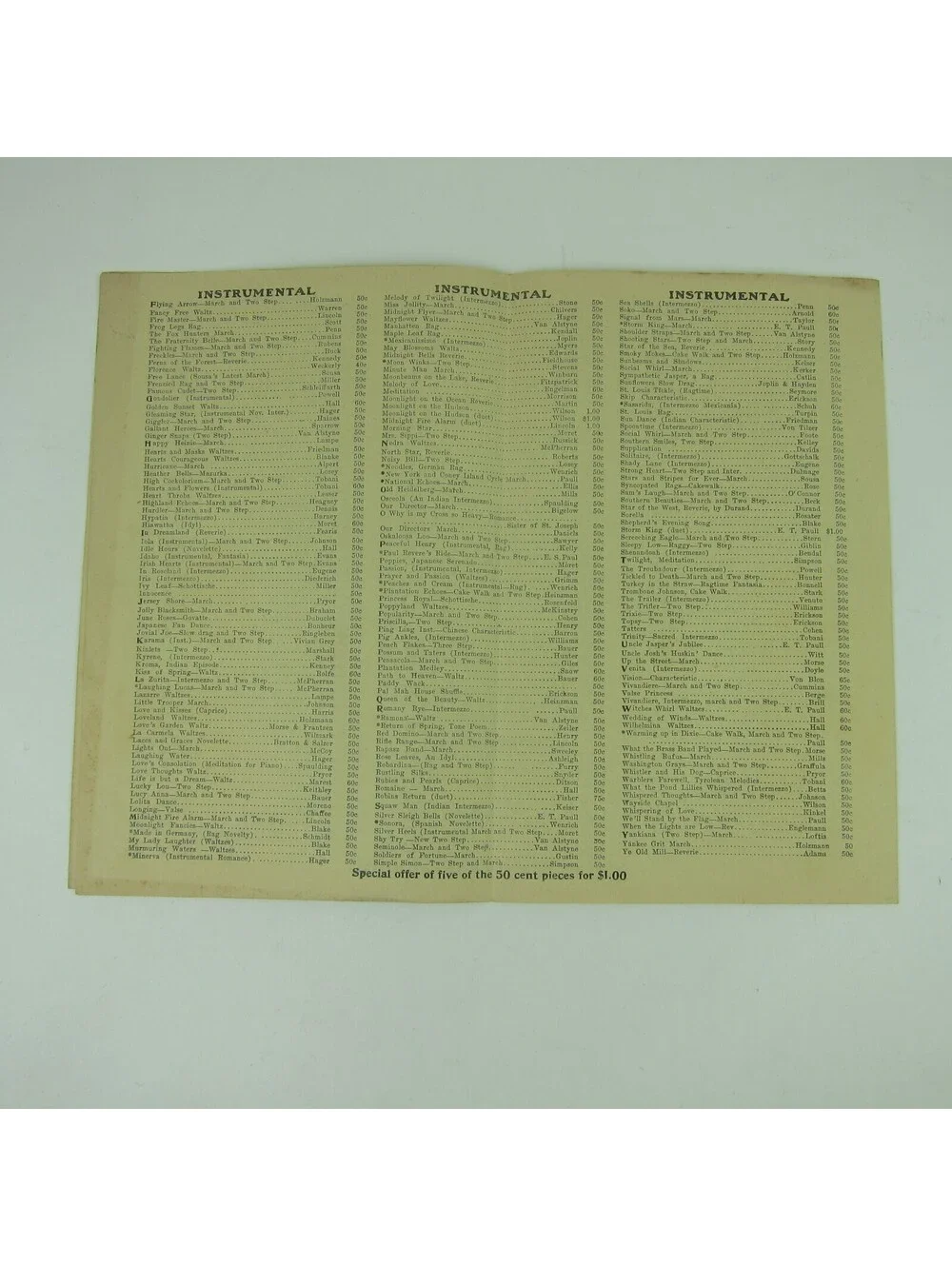 McKinley Music Co Advertising Sheet Music Catalog Order Form & Envelope 1910s